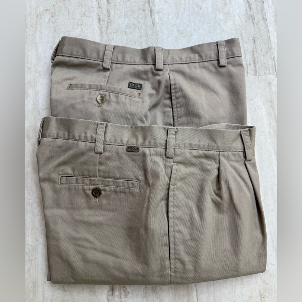 2 Izod Men’s Tan Chinos Classic Cotton  Pants Both Size 34x29